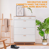 Vicco Metal Shoe Cabinet for Entryway, White Modern Slim Shoe Storage Cabinet for 18-24 Pairs of Shoes with 3 Flip Drawers