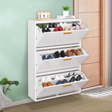 Vicco Metal Shoe Cabinet for Entryway, White Modern Slim Shoe Storage Cabinet for 18-24 Pairs of Shoes with 3 Flip Drawers