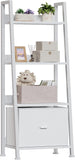 VICCO 5-Tier White Ladder Shelf, Ladder Bookshelf with Removable Drawer Mordern Bookcase Storage Rack Organizer