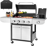 Vicco Propane Gas BBQ Grill with Side Burner, 53,000 BTU Output with Enameled Cast Iron Grates