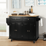 VICCO Kitchen Island with Storage, Rolling Kitchen Cart with Lockable Wheels Black