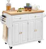 VICCO Kitchen Island With Drop Leaf, Thicken Rubberwood Top, Spice Rack, Towel Rack, Drawer