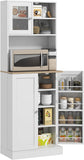 VICCO Cabinet with Microwave Stand, Freestanding Kitchen Storage Cabinet with Hutch, 8 Door Shelves