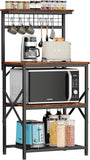 VICCO Kitchen Bakers Rack, Microwave Stand with Storage 4 Tiers, Coffee Bar Station with 6 S Hooks and Pegboard