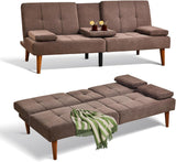 VICCO Futon Sofa Bed-Leather Small Futon Couch, Futon Lounge Sofa Futon Convertible with Cup Holder