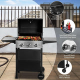 VICCO 3 Burner BBQ Propane Gas Grill, Stainless Steel 30,000 BTU Patio Garden Barbecue Grill with Two Foldable Shelves