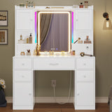 Vicco Large Vanity Desk with Lighted Mirror, 5 Drawers Makeup Vanity with Charging Station and Smart Mirror