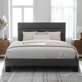 Vicco Platform Bed Frame with Fabric Upholstered Headboard, No Box Spring Needed Dark Grey