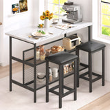 VICCO Set for 2, Counter Height Dining Set with Storage, Faux Marble Dining Table Set with 2 Stools