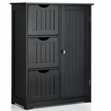 Vicco Bathroom Floor Cabinet Side Storage Cabinet with 3 Drawers and 1 Cupboard Black