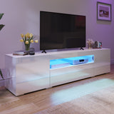 Vicco Large LED TV stand for 75 inch TVs White High Glossy Media Center with 2 Cabinets and 1 Drawer for Living Room, 70