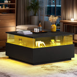 Vicco Square LED Coffee Table with 4 Drawers, Acrylic Living Room Table