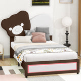 Vicco Upholstered Twin Size Platform Bed Frame Cartoon Bear-Shaped Bed with LED Light for Kids, White