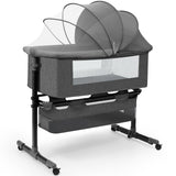 Vicco 4 in 1 Baby Bassinet, Portable Infant Bedside Crib with Lockable Wheel for 0-6 Months Baby, Dark Gray