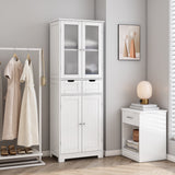 VICCO 4 Doors Bathroom Cabinet, 3-Tier Wood Tall Linen Storage Cabinet with 2 Drawers White