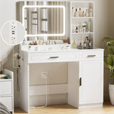 Vicco Makeup Vanity with LED Lighted Mirror Vanity with Glass Top Drawers Vanity Table with Charging