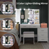 Vicco Vanity Set with 3 Color Lighted Mirror, Makeup Table with 3 Storage Shelves & Drawers, Dressing Table Makeup Desk with Stool,White