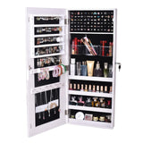 Vicco Wall Mounted Mirrored Jewelry Armoire Cabinet Storage Organizer Lockable White