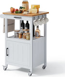 VICCO Coffee Bar Microwave Cart with Storage, Kitchen Cart with Cabinet, Towel Rack, Hooks, White