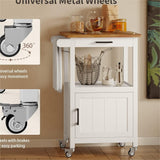 VICCO Kitchen Island Cart with Cabinet, Microwave Cart with Storage, Towel Rack, Hooks, White