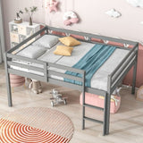 Vicco Full Size Low Loft Bed for Kids with Large Storage Space and Ladder, Solid Wood Bed Frame for Small Space