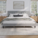 Vicco Hillside Square Tufted Upholstered King Bed, Light Gray Fabric