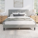 Vicco Hillside Square Tufted Upholstered Queen Bed, Light Gray Fabric