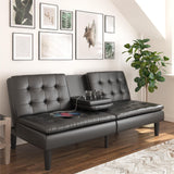 Vicco Memory Foam Futon with Cupholder and USB Black Faux Leather