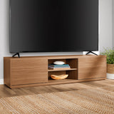 Vicco Westley Sliding Door TV Stand for TVs up to 75”, Warm Walnut Finish