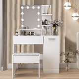 Vicco Makeup Vanity Set with Light Mirror, White Makeup Desk with Drawer & Stool