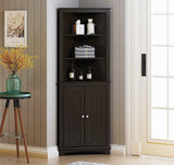 Vicco Corner Cabinet with Two Doors and Three Tier Shelves, Free Standing Corner Storage Cabinet for Bathroom