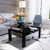 Vicco Coffee Table Glass Top Rectangular End Table Black Metal Legs for Modern