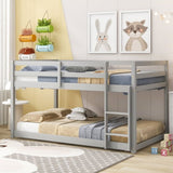 Vicco Twin Over Twin Floor Bunk Bed with Safety Guardrail, Wood Bed Frame with Climbing Ladder, Easy to Assemble, Saving Space,