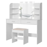 Vicco Large Vanity Set with 10 Light Bulbs, Makeup Table with Cushioned Stool, 6 Storage Shelves 3 Drawers