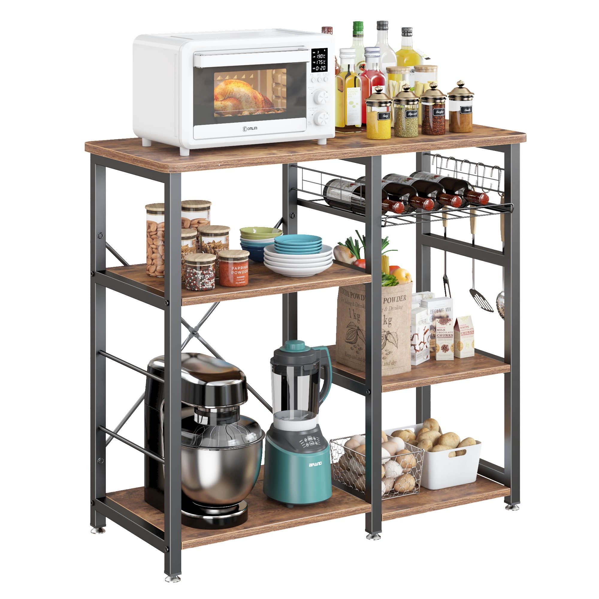 VICCO Kitchen Baker's Rack, Coffee Bar Cabinet, Microwave Stand 3-Tier Bakers Racks for Kitchens with Storage, Black