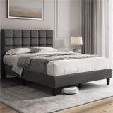 Vicco Upholstered Platform Bed with Square Tufted Headboard, Full, Dark Gray