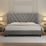 Vicco Modern Upholstered Platform Queen Bed with Slat Support, Light Gray