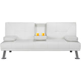 Sofa Faux Leather with Cupholders and Pillows, White