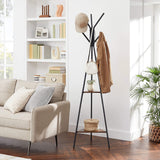 Coat Rack Freestanding  Coat Hanger Stand Hall Tree with 2 Shelves