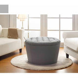 Round Tufted Storage Ottoman with Nailheads, Gray