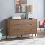 Modern 6 Drawer Dresser, Bedroom Brown Walnut