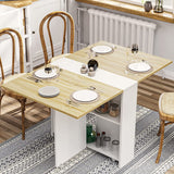 Modern Folding Dining Kitchen Table with 6 Wheels and 2 Storage Racks