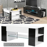 Glass Coffee Table Modern Living Room Furniture Upper Lower Shelf