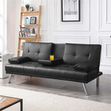 Vicco Modern Faux Leather Futon with Cupholders and Pillows