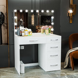 Modern Vanity Table, Light Bulbs, White Finish, for Bedroom