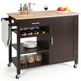 Kitchen Island Trolley Cart Storage Cabinet Brown