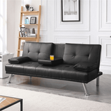 Modern Faux Leather Futon Sofa Bed with Armrest, Black