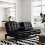 Sofa with Cupholder, Black Faux Leather