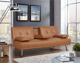 Vicco Modern Faux Leather Futon with Cupholders and Pillows, Brown