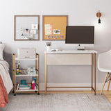 Desk with Rolling Cart, Plaster/Gold